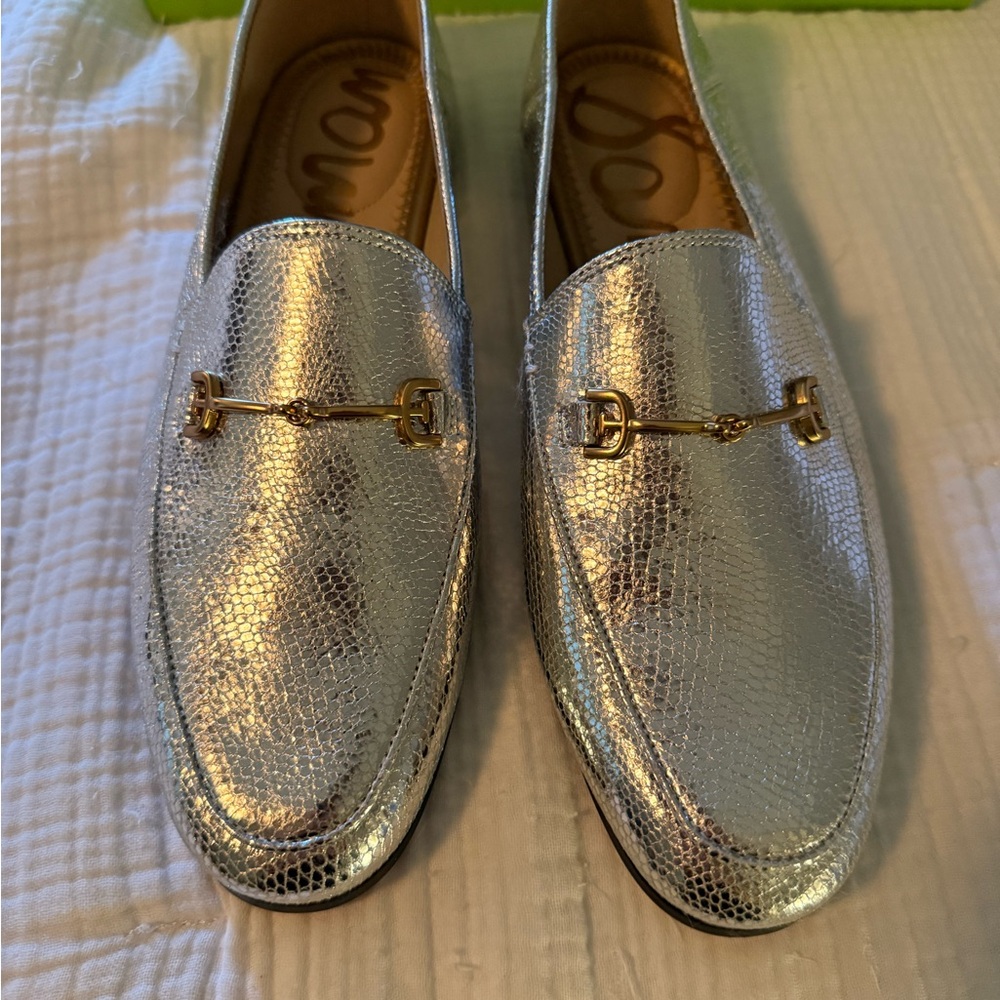 Sam Edelman Silver Loafers with Gold Detailing